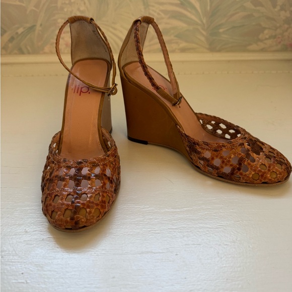 Vintage Shoes - Lip Vintage Brown Woven Wedges Sandals with Ankle Strap 3.5 inch Heel - Size 6